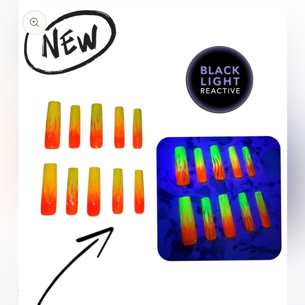 Inferno glow Black light reactive premium gel nails Ombre Press-On Nails flames